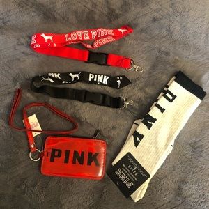 Bundle of VS Pink 2 Lanyards/ cardholder/Socks